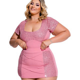 Conjuntos Femininos Croped Plus Size Rosa Paete Festa Luxo