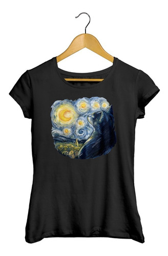 Camiseta Playera Cat Van Gogh Gato Noche Corte Hombre/mujer