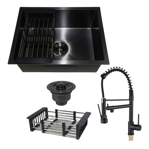 Kit Cuba Cozinha Inox 304 + Torneira Monocomando Preta Preto