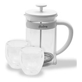 Set Cafetera Embolo Blanca 600 Ml Dos Vasos Termicos Hudson 