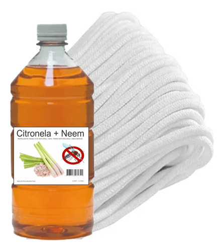 Aceite Citronela+neem +5mechas 20cm Natural Intenso! 2 Litr