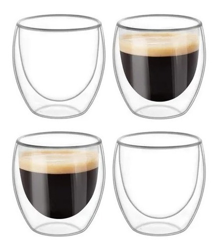 Shot Taza Doble Pared Vidrio Borosilicato 60ml Espresso X4