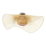 Lanterna De Rattan Teto Persianas Luz Simples 45x21cm