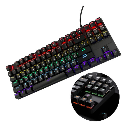 Teclado Mecanico Compacto Gamer Led Rgb Ranbow Com Fio Usb