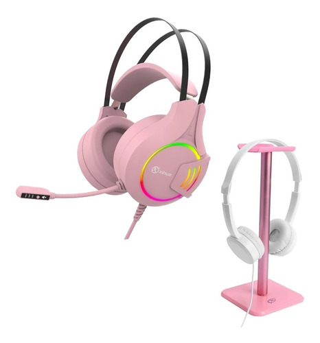 Combo Xinua Rosa Auricular Hs1 Gamer Led + Soporte Headset