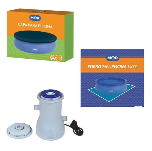 Kit Filtro 2200 L/h + Capa E Forro Para Piscina 3400 L - Mor