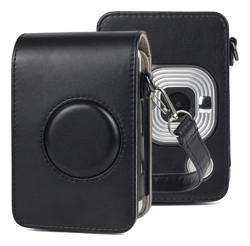 Funda De Piel De Cuerpo Completo Negra Para Fujifilm Instax