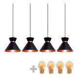 Kit 4 Pendente Berlin 15cm Preto + Led Retrô Vintage Moderno Cor Preto Voltagem 110v/220v Iluminar Ambiente