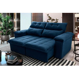 Sofá Retrátil/reclinável Verona 1,50m Velut Azul C/ Molas Cor Azul-marinho