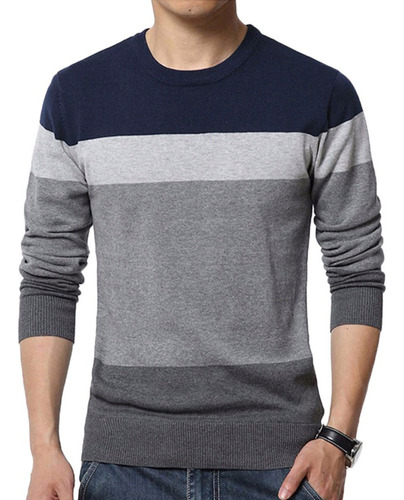 Chic Men Color Block O Pullover Blusa Suéter De Punto