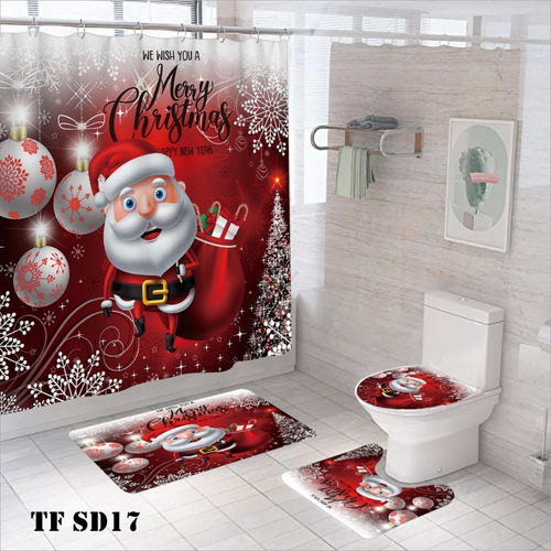 Set Juego De Baño De Navidad 4 Piezas De Regalo Forro Cortin