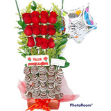 Arreglo Floral 12 Rosas Fresas C Chocolate Domicilio Gratis