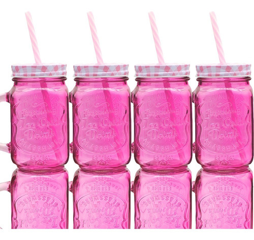 Mason Jar Frasco Tarro Colores Fiesta Popote 470 Ml - 6 Pzs