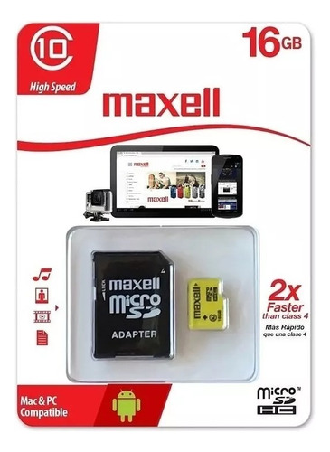 Memoria Micro Sd 16gb  C/ Adptaptador Maxell C10 Tarjeta