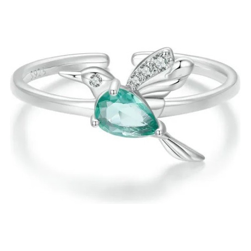 Anillo Ajustable Para Mujer Pájaro Colibrí Cristal Plata 925