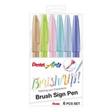 Kit 6 Canetas Brush Sign Pen Cores Pastel Pentel Arts