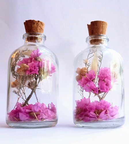 10 Botellas Frasco De Vidrio Con Flores Secas Souvenirs Deco