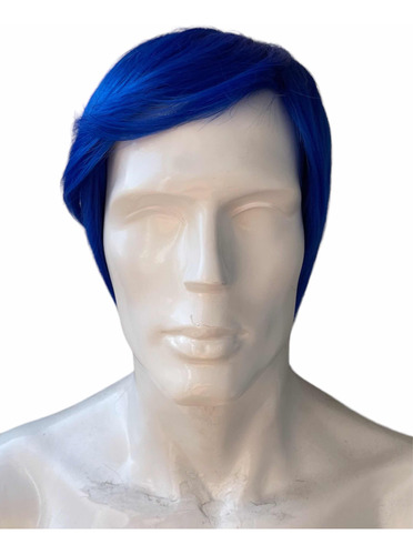 Peluca Hombre Lisa Color Azul Material Kanekalon