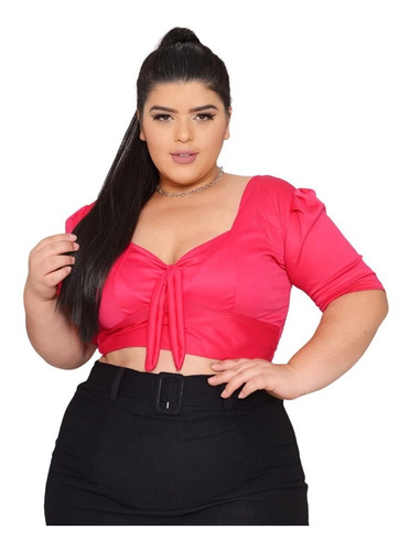 Cropped Plus Size Neusa Manga Justa Rosa Soul