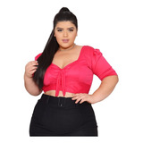 Cropped Plus Size Neusa Manga Justa Rosa Soul