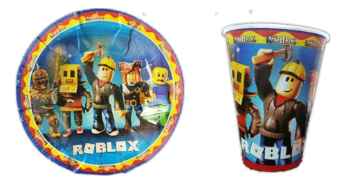 Paquete Fiesta Cumpleaños Vaso Plato Roblox 25 Niños 