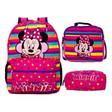 Kit Escolar Infantil Mochila De Costas Minnie Rosa Meninas