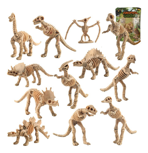 Kit 12 Dinossauros Esqueleto Brinquedo Educativo Fossil