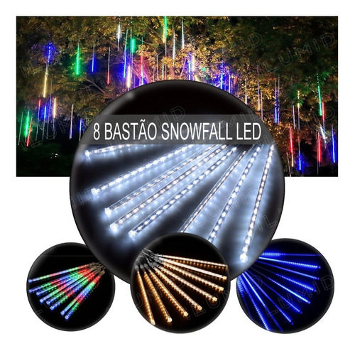 Tubo 8 Bastão Led Snowfall Cascata Meteoro Natal 50cm 3,5m