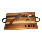 Kit Parrilla Tabla Asado Picadas Madera Dura 60x35 Laser