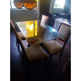 Mesa De Jantar Com 4 Cadeiras E Tampo De Cristal Bizotados 