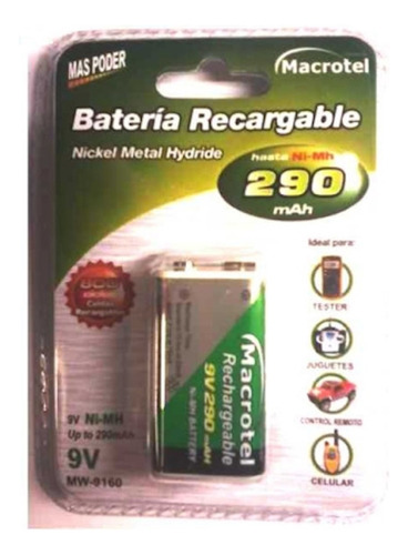 Bateria Recargable 9v 290ma, Pila