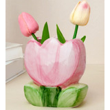 Jarrón Cerámica Rosa Forma Tulipán Decorativo Hogar Boda