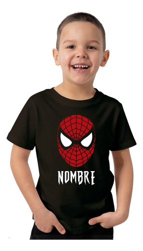Remera Niño Algodon Mascara Hombre Araña Spiderman C/nombre 