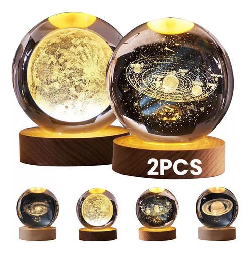 2 Peças De Lâmpada Decorativa Led Light Saturn Crystal Ball