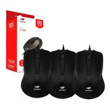 Kit 3x Mouse Office Com Fio Usb Preto Para Notebook E Pc