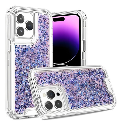 Funda Uso Rudo Bling 3 En 1 Brillos Para iPhone Pro Pro Max