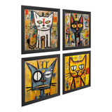 Gatos À La Basquiat: Coleção De Quadros Artísticos 24x24 Cm