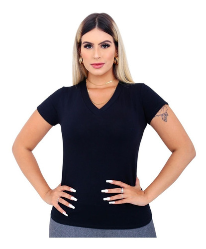  Blusa Camiseta Feminina Gola V Babylook Básica Lisa