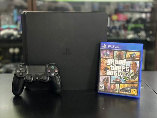 Playstation 4 Slim 01tb Preto/01controle Ps4 Sem Fio Preto/01jogo Gta V Físico.                                                                       