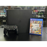 Playstation 4 Slim 01tb Preto/01controle Ps4 Sem Fio Preto/01jogo Gta V Físico.                                                                       