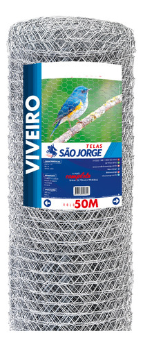 Tela Hexagonal Viveiro Fio24 50x0,80m - São Jorge
