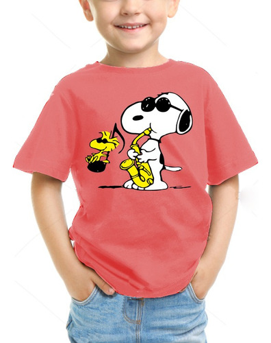 Camiseta Camisa Infantil Snoopy Saxofone Música 100% Algodão
