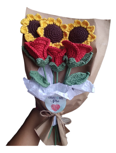 Ramo De Girasoles Y Rosas A Crochet