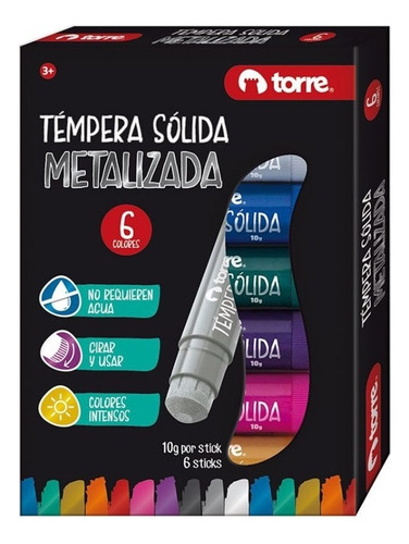 Tempera Solida Metalizada 6 Colores Torre