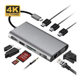 10 En 1 Usb Tipo C Hub Divisor A 4k Hdmi Vga Rj45 Pd Usb