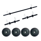 Barra + 2 Mancuernas + 20kg Discos Negros Lisos Pvc Rellenos