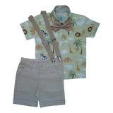 Conjunto Roupa Social Safari Verde Infantil Aniversário