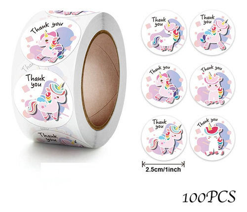 Pegatinas Etiqueta Sticker Rollo 500 Piezas Unicornio Thank 