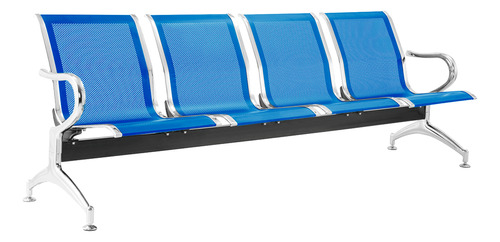 Cadeira Longarina Sem Estofado Azul 4 Lugares