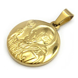 Dije Medalla San Benito Perfil 20 Mm De Acero Dorado 